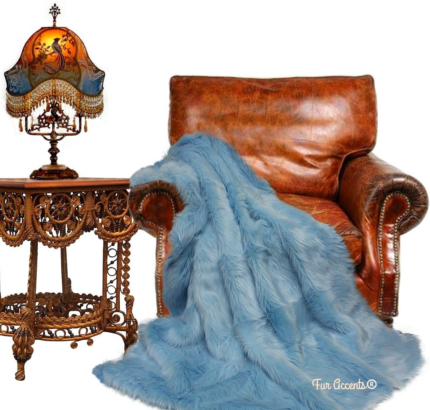 Plush Faux Fur - Throw Blanket - Fashion Fur - King Size Navy Blue Bedspread - Shaggy - Shag - Fur Accents (King, Navy Blue) - Image 43