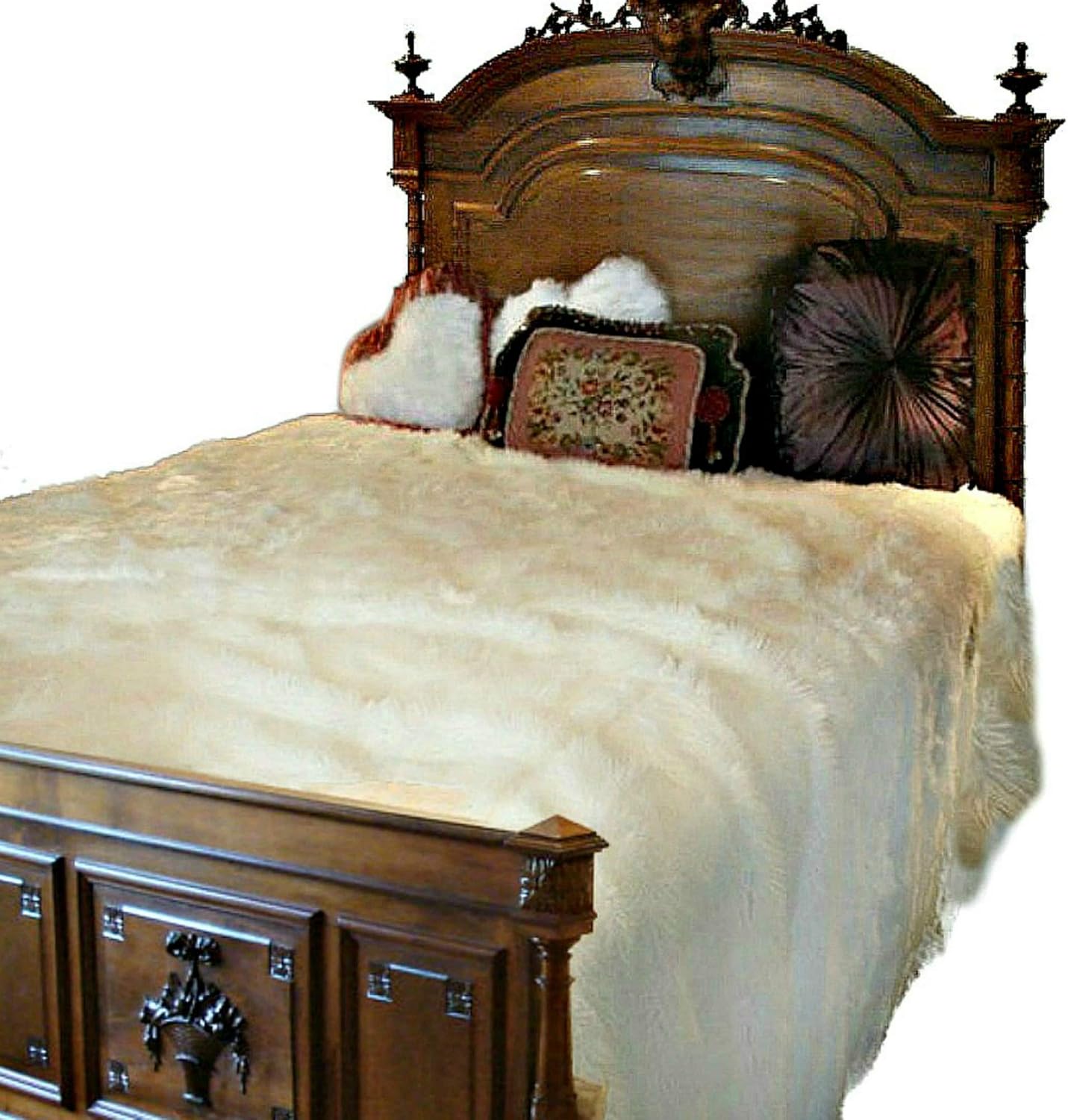 Plush Faux Fur - Throw Blanket - Fashion Fur - King Size Navy Blue Bedspread - Shaggy - Shag - Fur Accents (King, Navy Blue) - Image 37