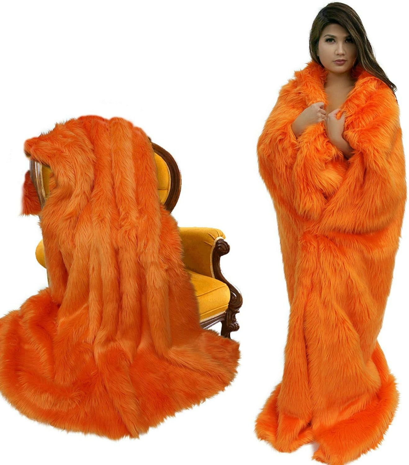 Plush Faux Fur - Throw Blanket - Fashion Fur - King Size Navy Blue Bedspread - Shaggy - Shag - Fur Accents (King, Navy Blue) - Image 33