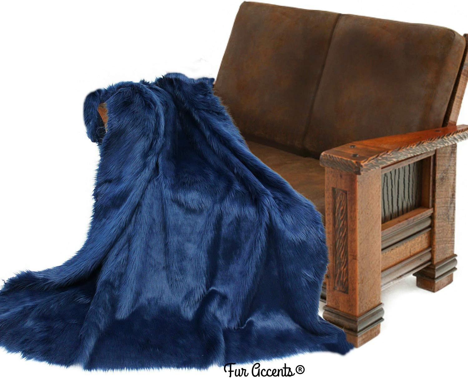 Plush Faux Fur - Throw Blanket - Fashion Fur - King Size Navy Blue Bedspread - Shaggy - Shag - Fur Accents (King, Navy Blue) - Image 2