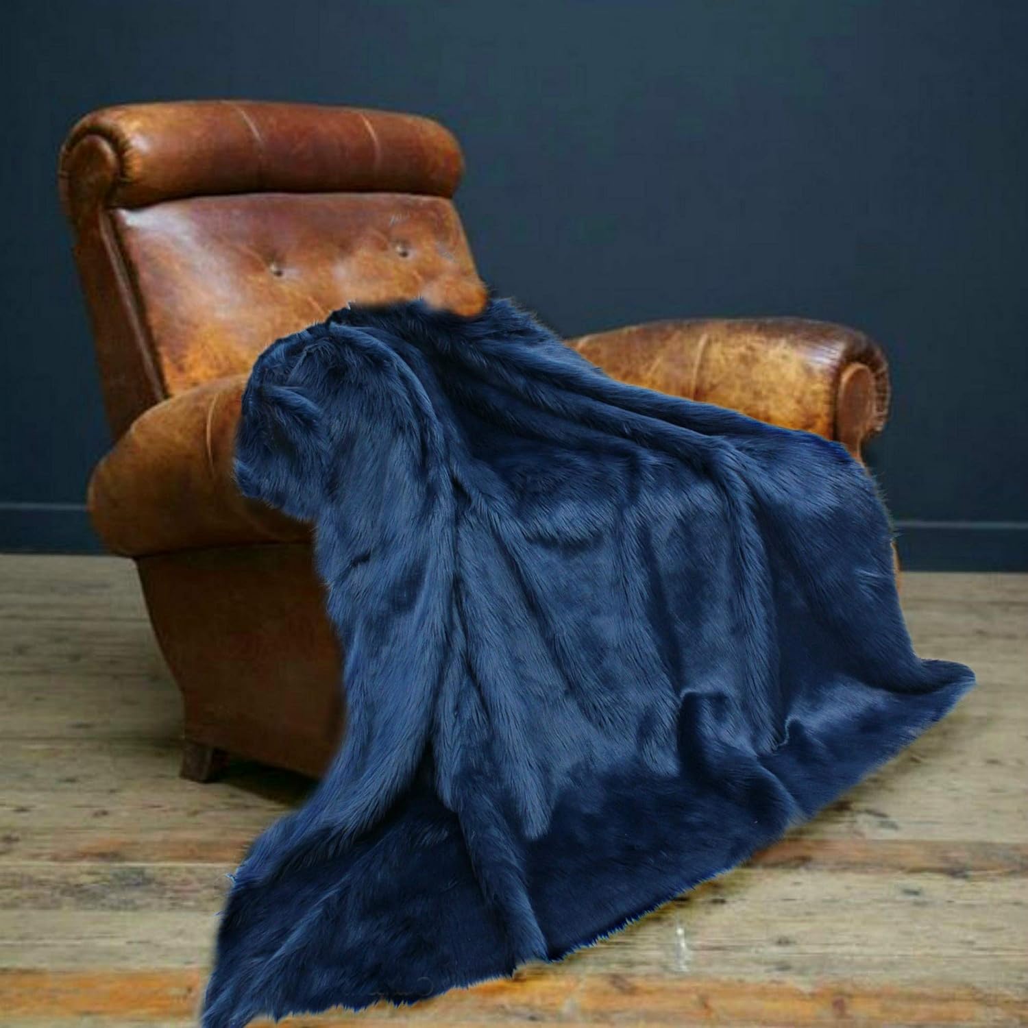 Plush Faux Fur - Throw Blanket - Fashion Fur - King Size Navy Blue Bedspread - Shaggy - Shag - Fur Accents (King, Navy Blue) - Image 62