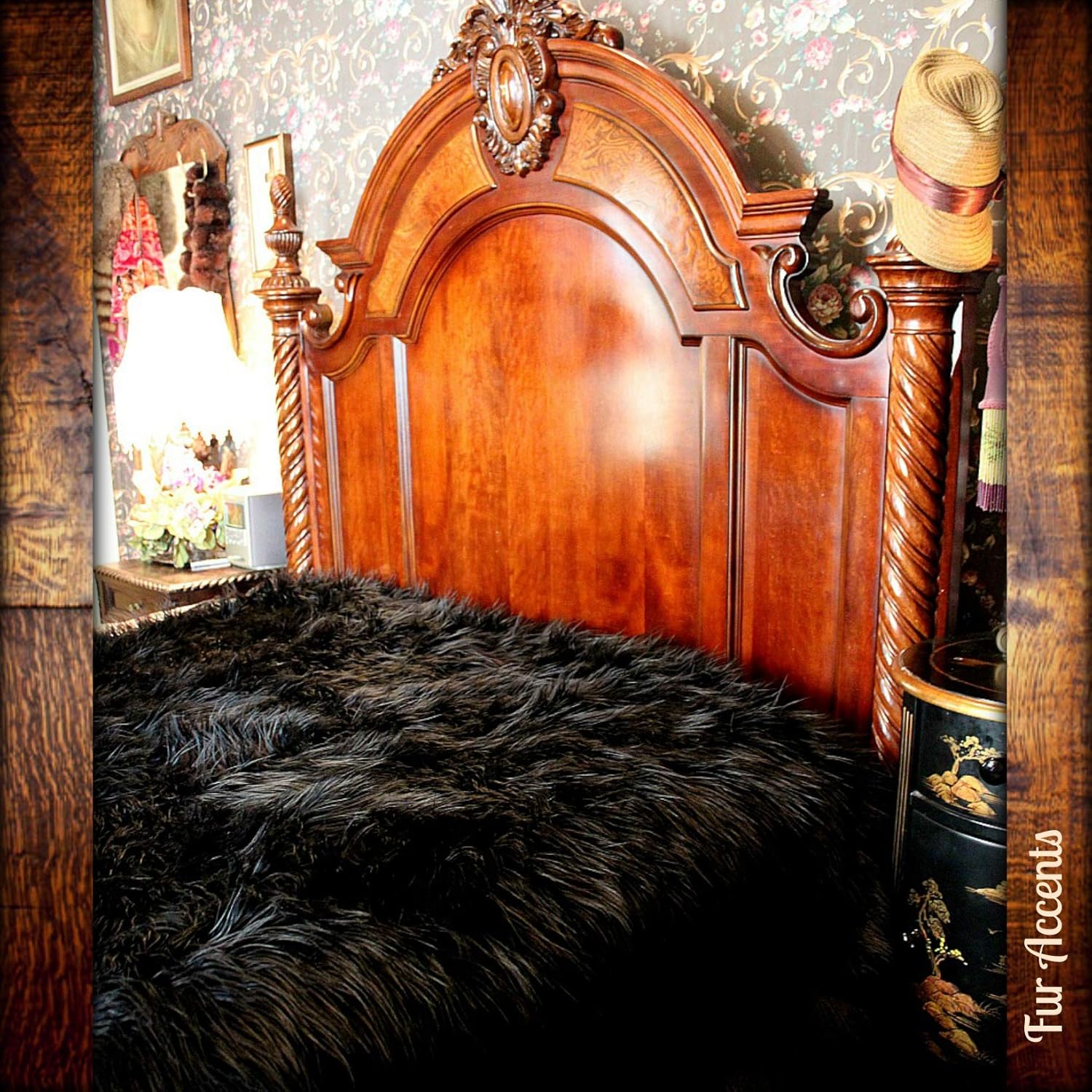 Plush Faux Fur - Throw Blanket - Fashion Fur - King Size Navy Blue Bedspread - Shaggy - Shag - Fur Accents (King, Navy Blue) - Image 60