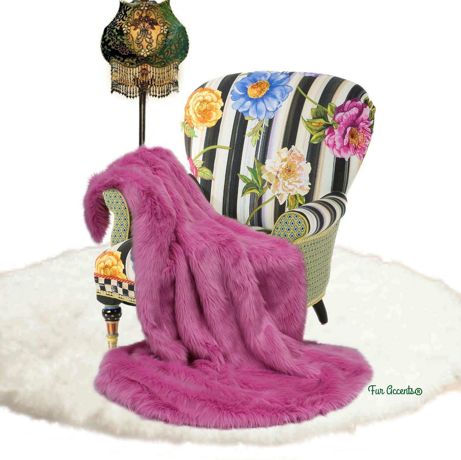 Plush Faux Fur - Throw Blanket - Fashion Fur - Large Hot Cherry Pink Throw - Shaggy - Shag - Fur Accents (5'x6', Hot Pink)