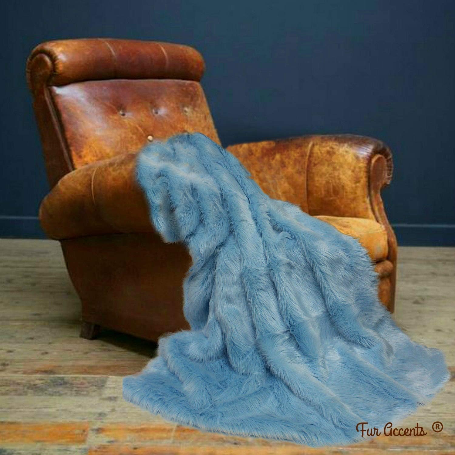 Plush Faux Fur - Throw Blanket - Fashion Fur - Light Blue Twin Bedspread - Shaggy - Shag - Fur Accents (Twin, Light Blue) - Image 4