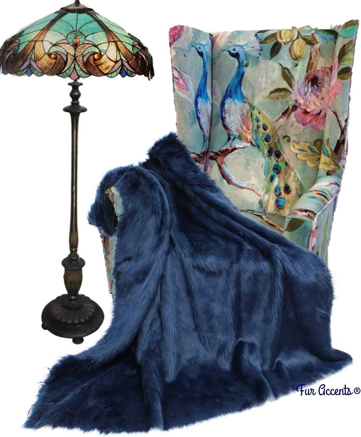 Plush Faux Fur - Throw Blanket - Fashion Fur - Navy Blue Throw Blanbket - Shaggy - Shag - Fur Accents (5'x6', Navy Blue) - Image 2