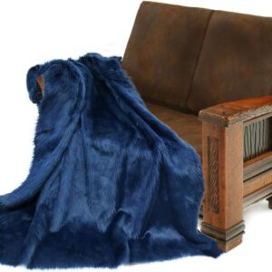 Plush Faux Fur - Throw Blanket - Fashion Fur - Navy Blue Throw Blanbket - Shaggy - Shag - Fur Accents (5'x6', Navy Blue)