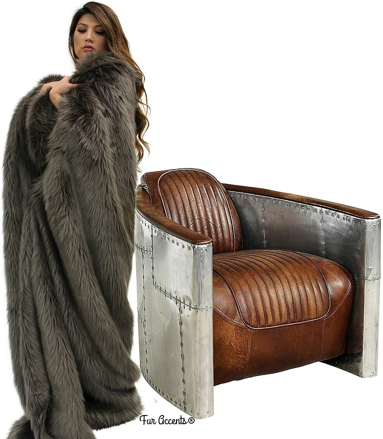 Plush Faux Fur - Throw Blanket - Fashion Fur - Pewter Gray Queen Bedspread - Shaggy - Shag - Fur Accents (Queen, Pewter)