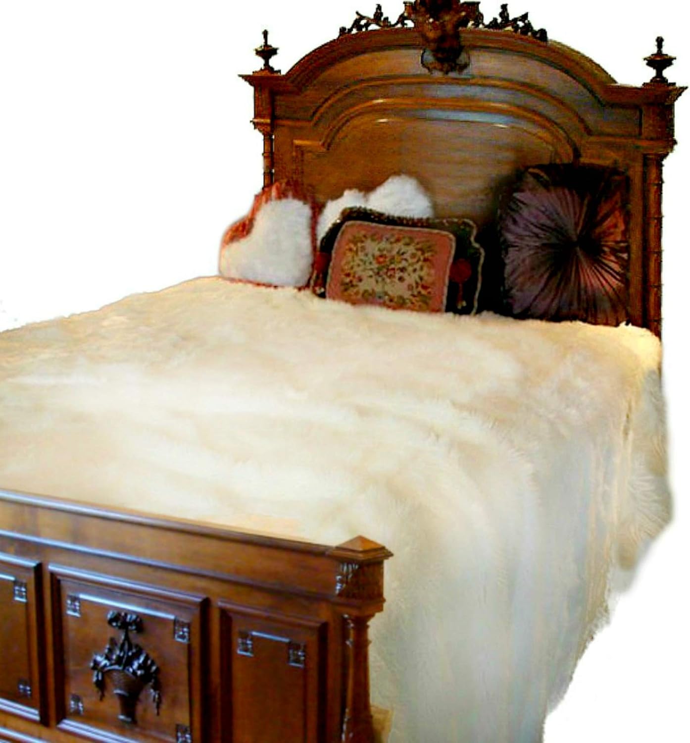 Plush Faux Fur - Throw Blanket - Fashion Fur - Queen Size Bedspread White - Shaggy - Shag - Fur Accents (Queen, White)