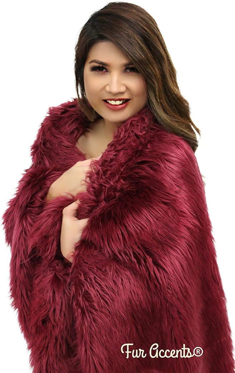 Plush Faux Fur - Throw Blanket - Fashion Fur - Rich Burgundy Wine Color - Shaggy - Shag - Fur Accents (3'x5', Burgundy Wine) - Image 58