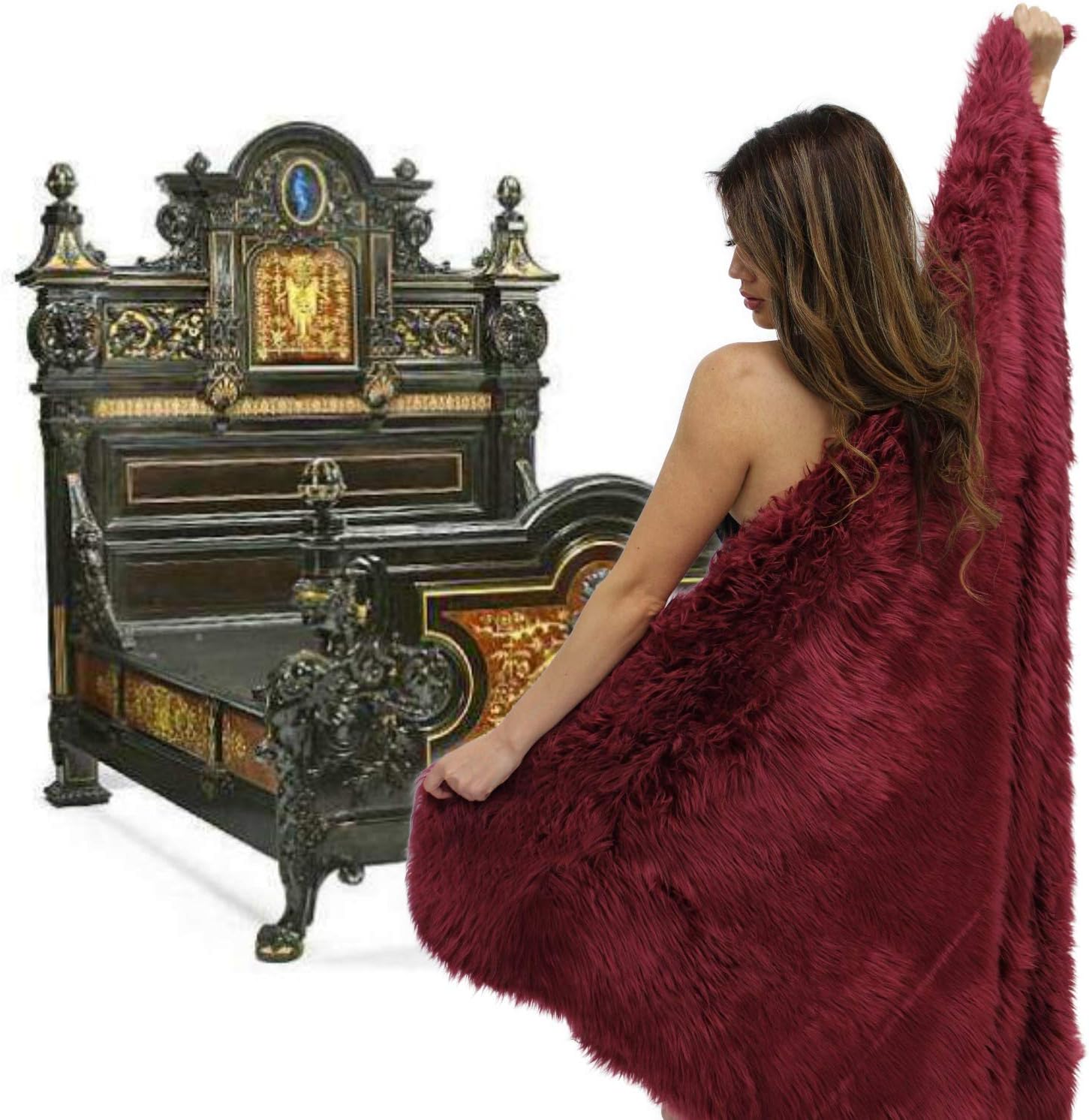 Plush Faux Fur - Throw Blanket - Fashion Fur - Rich Burgundy Wine Color - Shaggy - Shag - Fur Accents (3'x5', Burgundy Wine) - Image 40