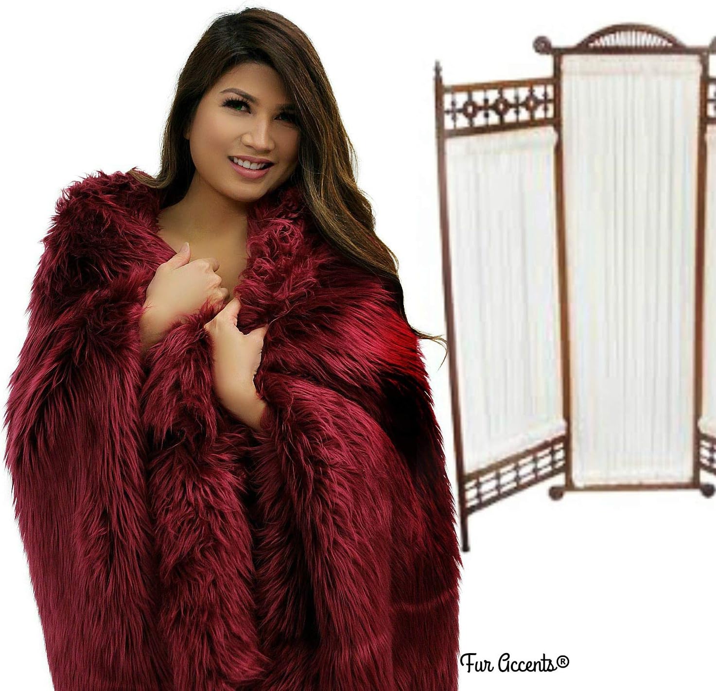 Plush Faux Fur - Throw Blanket - Fashion Fur - Rich Burgundy Wine Color - Shaggy - Shag - Fur Accents (3'x5', Burgundy Wine) - Image 2