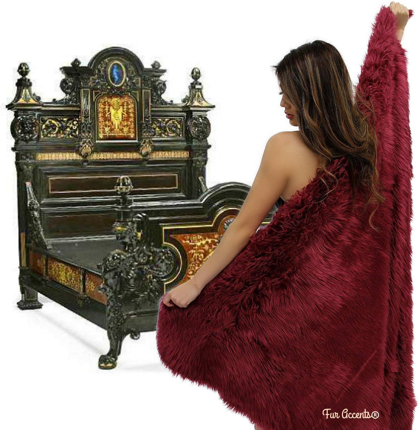Plush Faux Fur - Throw Blanket - Fashion Fur - Rich Burgundy Wine Color - Shaggy - Shag - Fur Accents (3'x5', Burgundy Wine) - Image 5