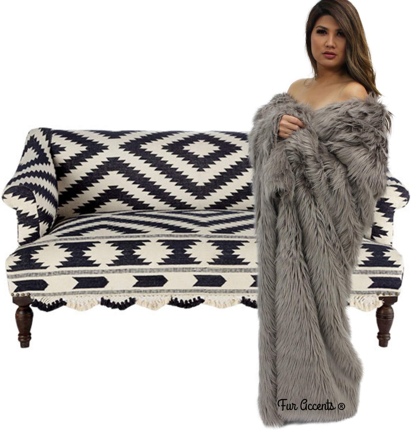 Plush Faux Fur - Throw Blanket - Fashion Fur - Silver Gray Twin Bedspread- Shaggy - Shag - Fur Accents (Twin, Silver Gray)