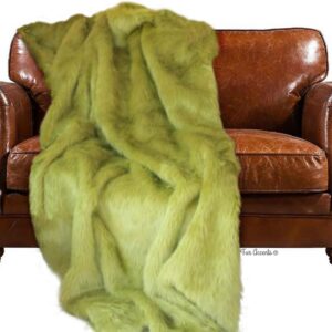 Plush Faux Fur - Throw Blanket - Fashion Fur - Small Olive Green Throw - Shaggy - Shag - Fur Accents 60"x72"