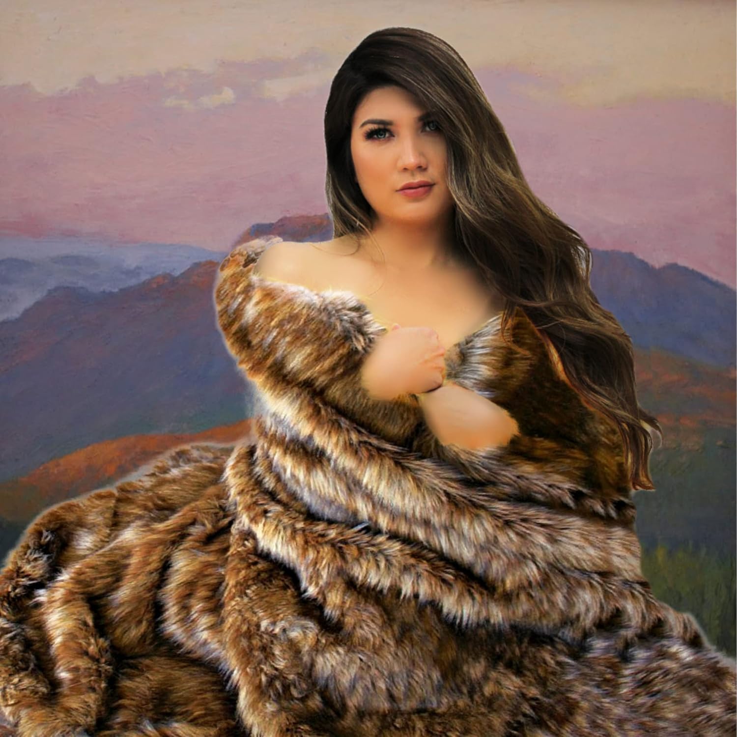 Premium Quality Faux Fur Medium Brown Wolf - Spotted Lynx - Faux Fur Throw Blanket - Luxuriously Thick and Soft - Minky Cuddle Fur Lining (King Duvet) - Image 5