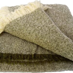Premium Wool and Angora Mohair Snow Throw Blanket, Moss