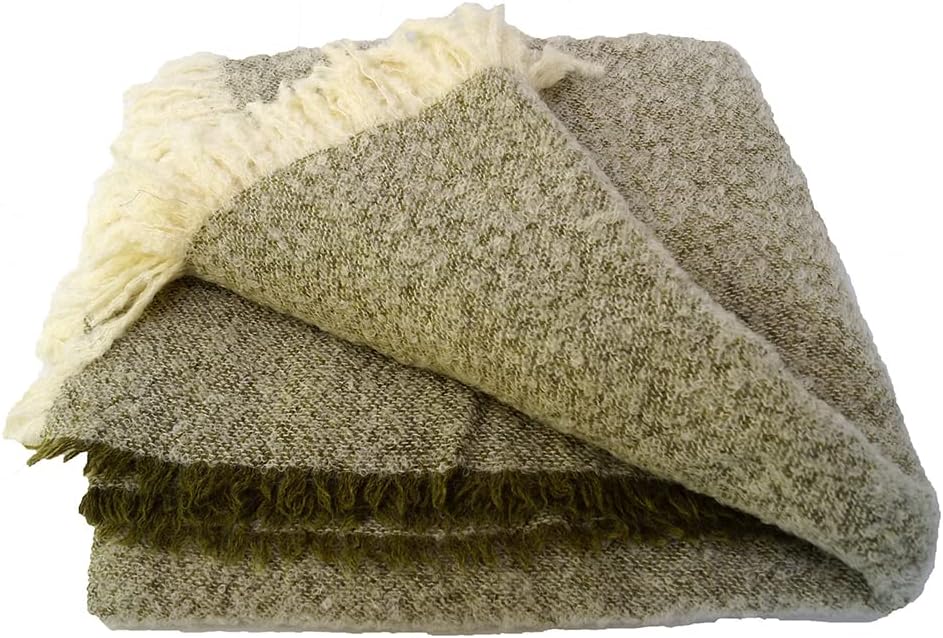 Premium Wool and Angora Mohair Snow Throw Blanket, Moss