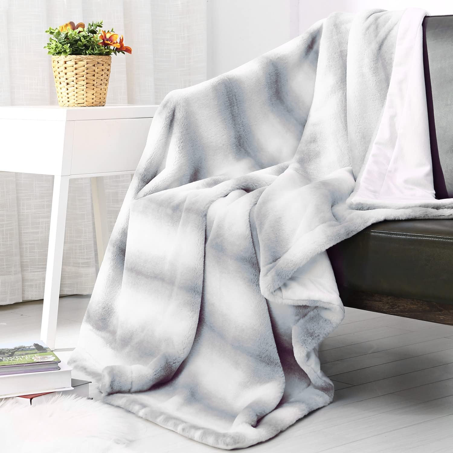 Printed Faux Throw Blanket Lightweight Plush Cozy Soft Blanket Decorative Striped Faux Fur Throw Blanket for Home Couch Couch Bedroom Car 50" X 60", Grey Strip - Image 2
