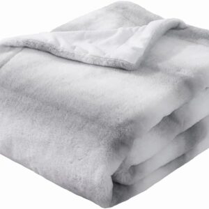 Printed Faux Throw Blanket Lightweight Plush Cozy Soft Blanket Decorative Striped Faux Fur Throw Blanket for Home Couch Couch Bedroom Car 50" X 60", Grey Strip