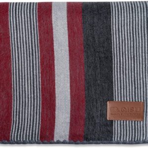 Qisu Alpaca Wool Blanket Throw | Queen, Beautiful, Warm, Stripes | 85 x 65 inches | Ultra-Soft, Hypoallergenic and Breathable | Non-Itchy or Scratchy Fabric (Red Grey Stripe)