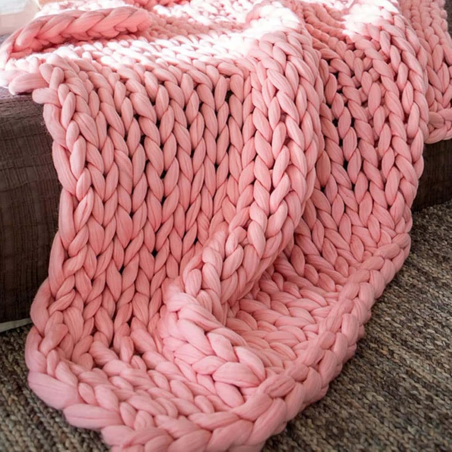 RGRE Soft Luxury Chunky Knitted Blankets 79x79 inches, Hand Made Chunky Knit Throw Blanket, Large Thick Wool Bulky Knitting Throw, Warm Cozy Woven Blankets for Couch Bed Chair - Image 2
