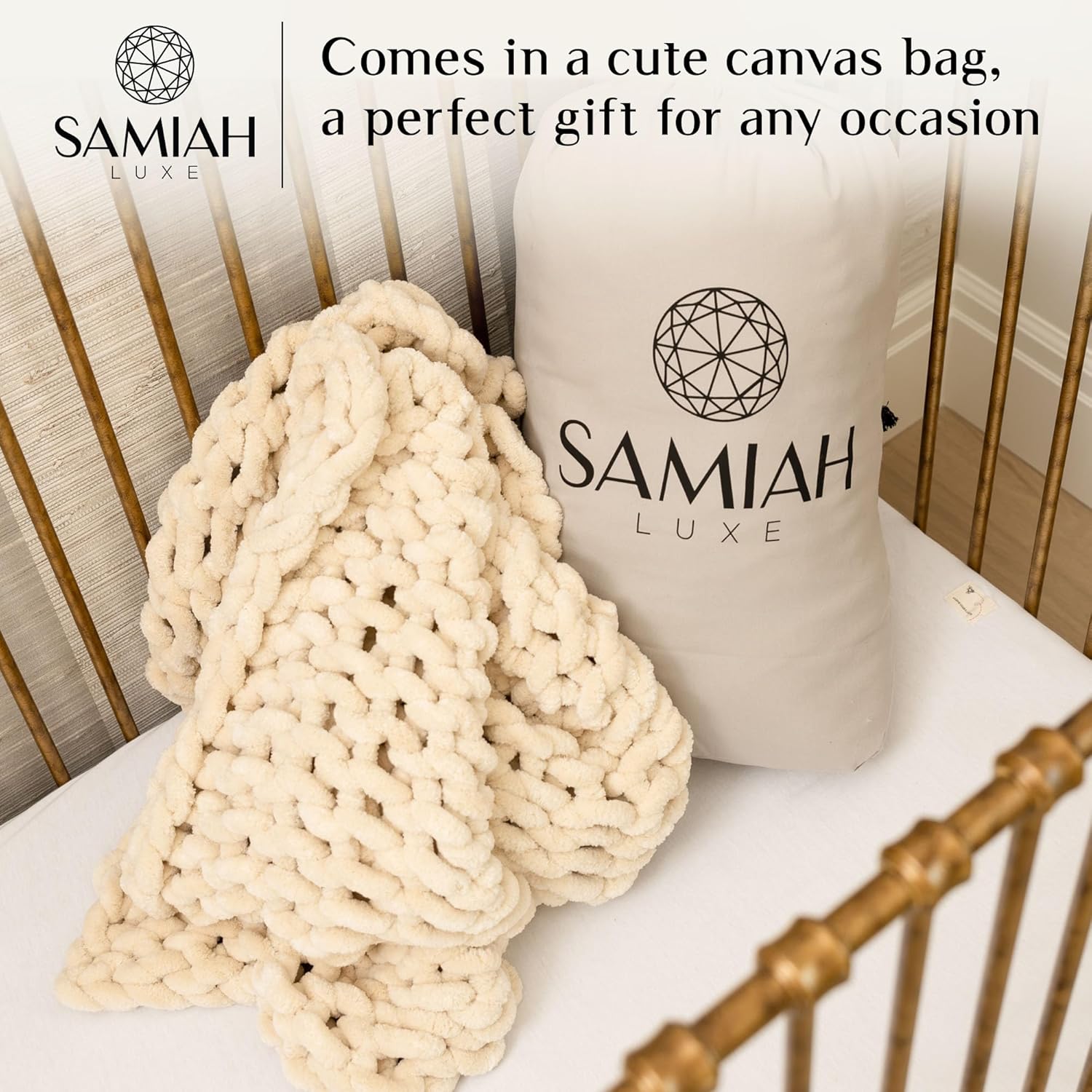 SAMIAH LUXE Chunky Knit Blanket 50x30" Cream Chenille Cable Knitted i##e##s: Chunky Knit Throw Blankets ^^ Living Room Decor ^^ Personal Lap Blanket ^^ Boho Decor ^^ Couch ^^ Bed ^^ Throw ^^ Crochet ^^ Lap Blankets :i##e##s - Image 10