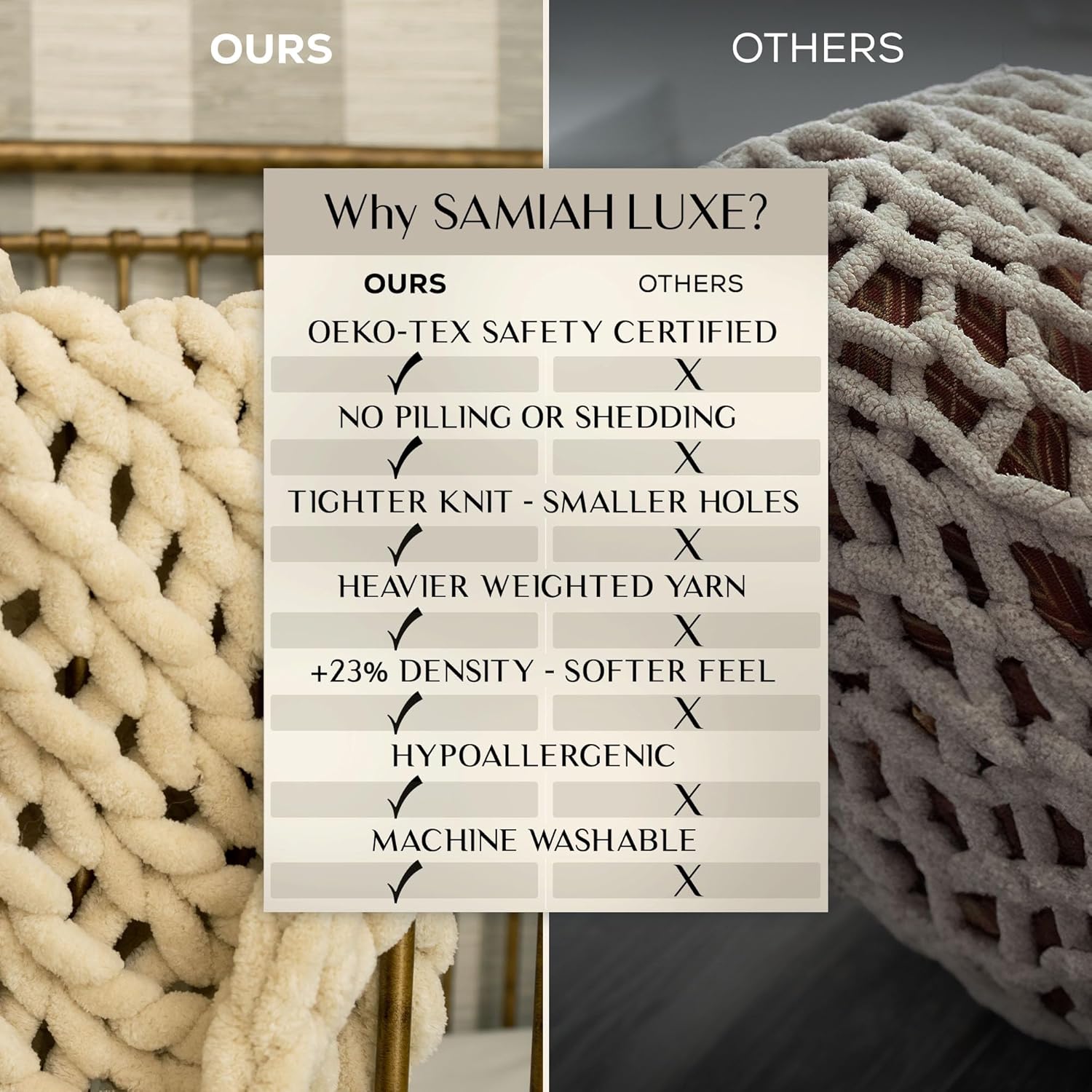 SAMIAH LUXE Chunky Knit Blanket 50x30" Cream Chenille Cable Knitted i##e##s: Chunky Knit Throw Blankets ^^ Living Room Decor ^^ Personal Lap Blanket ^^ Boho Decor ^^ Couch ^^ Bed ^^ Throw ^^ Crochet ^^ Lap Blankets :i##e##s - Image 8