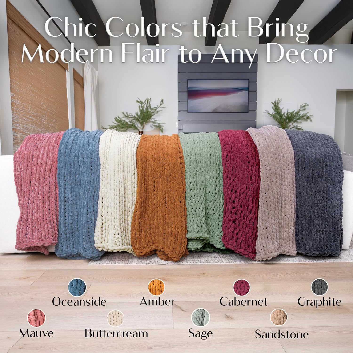 SAMIAH LUXE Chunky Knit Blanket 50x30" Cream Chenille Cable Knitted i##e##s: Chunky Knit Throw Blankets ^^ Living Room Decor ^^ Personal Lap Blanket ^^ Boho Decor ^^ Couch ^^ Bed ^^ Throw ^^ Crochet ^^ Lap Blankets :i##e##s - Image 7