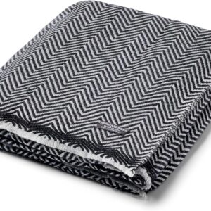 San Vera Luxurious XXL 100% Pure Cashmere Blanket Oversized Black Throw Blanket with Fringe 118 x 55 Inch Super Soft Warm for Home