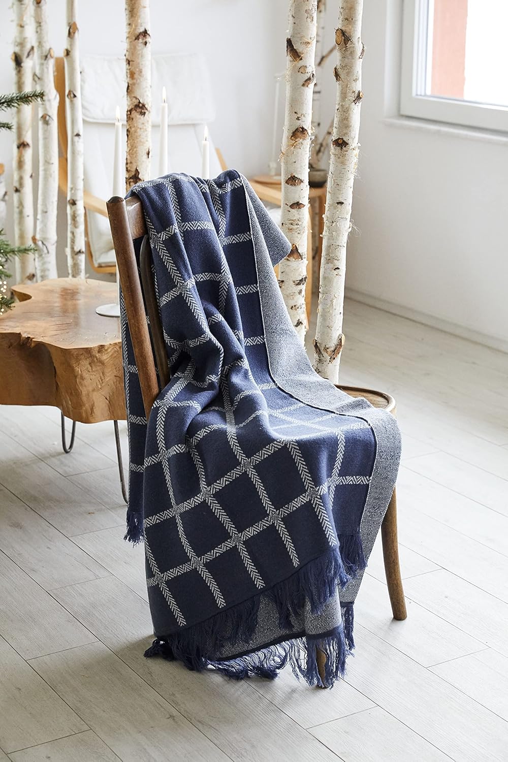 SAOL Merino Wool Throw Blanket 75" by 57" Oxford Blue i##e##s: Made in Ireland ^^ Irish ^^ Washable ^^ Knit Blanket :i##e##s