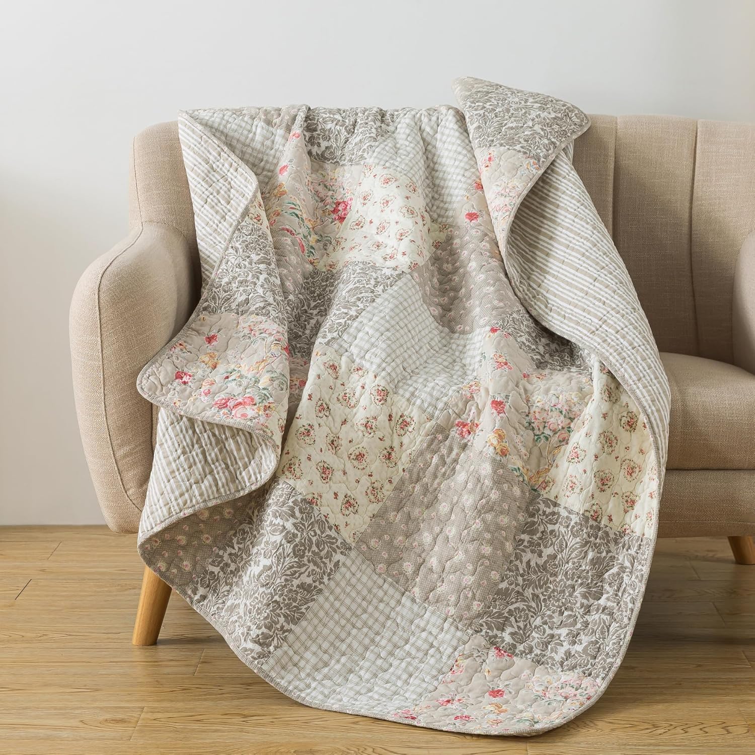 SLPR Cotton Throw Blanket 50" x 60" Floral Patchwork Walk in The Cotswolds i##e##s: Quilted ^^ Patchwork Throw ^^ Farmhouse ^^ Shabby Chic ^^ for Couch ^^ Lap Quilt ^^ Quilt :i##e##s