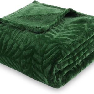 SOCHOW Super Soft Flannel Fleece Throw Blanket, Lightweight Cozy Warm Leaves Textured Plush Blanket for Bed Couch Sofa, 50 x 60 Inches, Olive Green