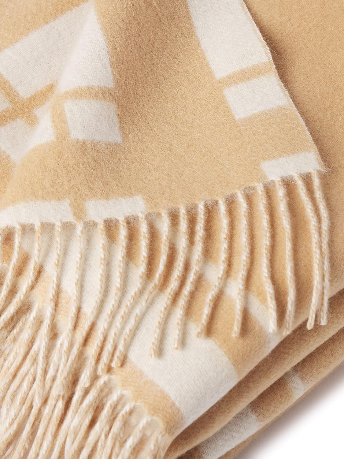 State Cashmere Reversible Throw Blanket with Fringes - Ultra Soft Accent Blanket for Couch, Sofa & Bed - Made with Merino Wool & Cashmere Sourced from Inner Mongolia - (Camello\/Beige, 70"x50") - Image 5