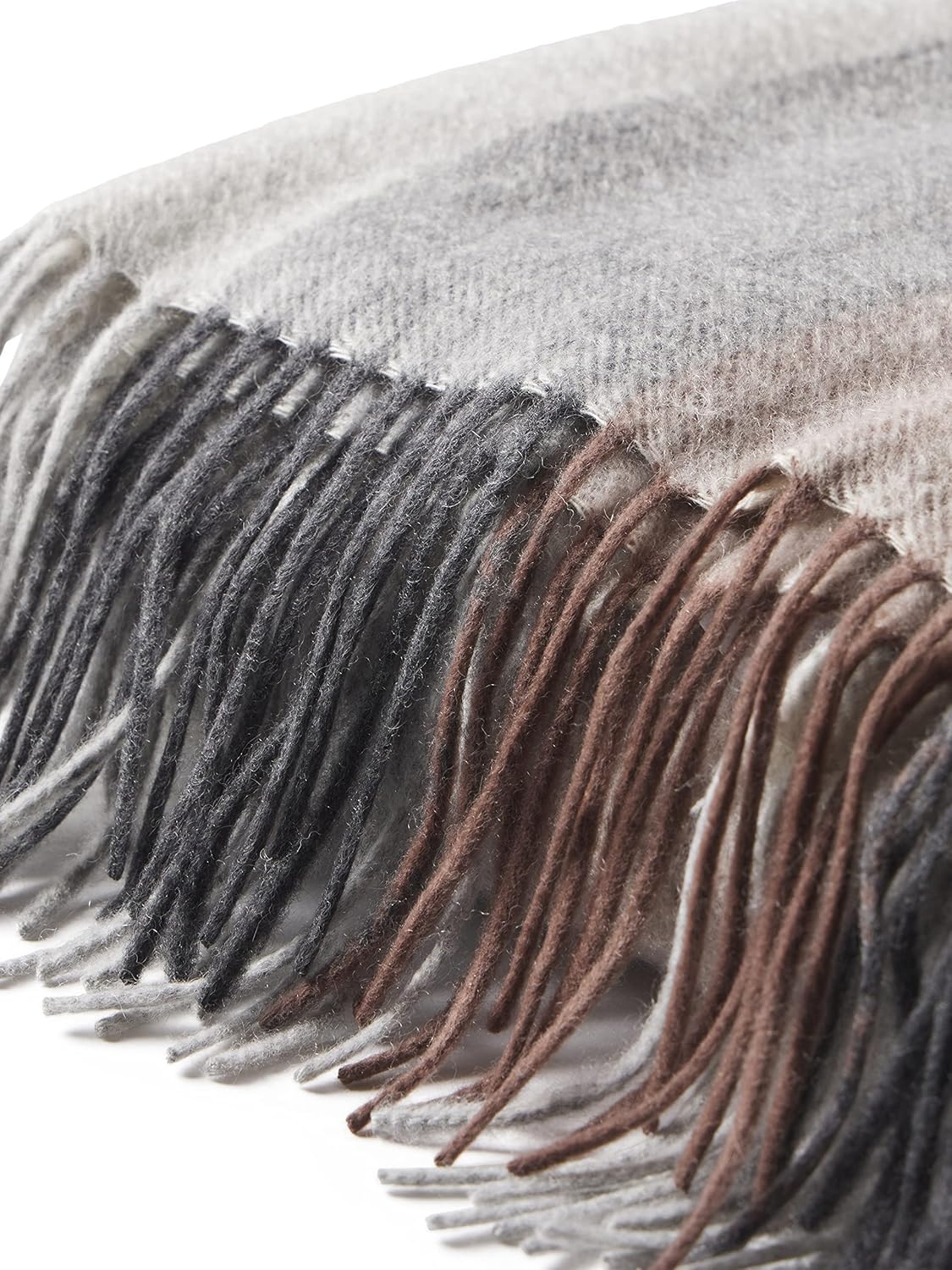 State Cashmere Throw Blanket Multicolored Striped 100% Pure Cashmere Grey\/Black\/Brown 70"x50" i##e##s: Ultra Soft ^^ for Couch ^^ Sofa & Bed ^^ Accent Blanket ^^ Decorative Fringe ^^ Home :i##e##s - Image 5