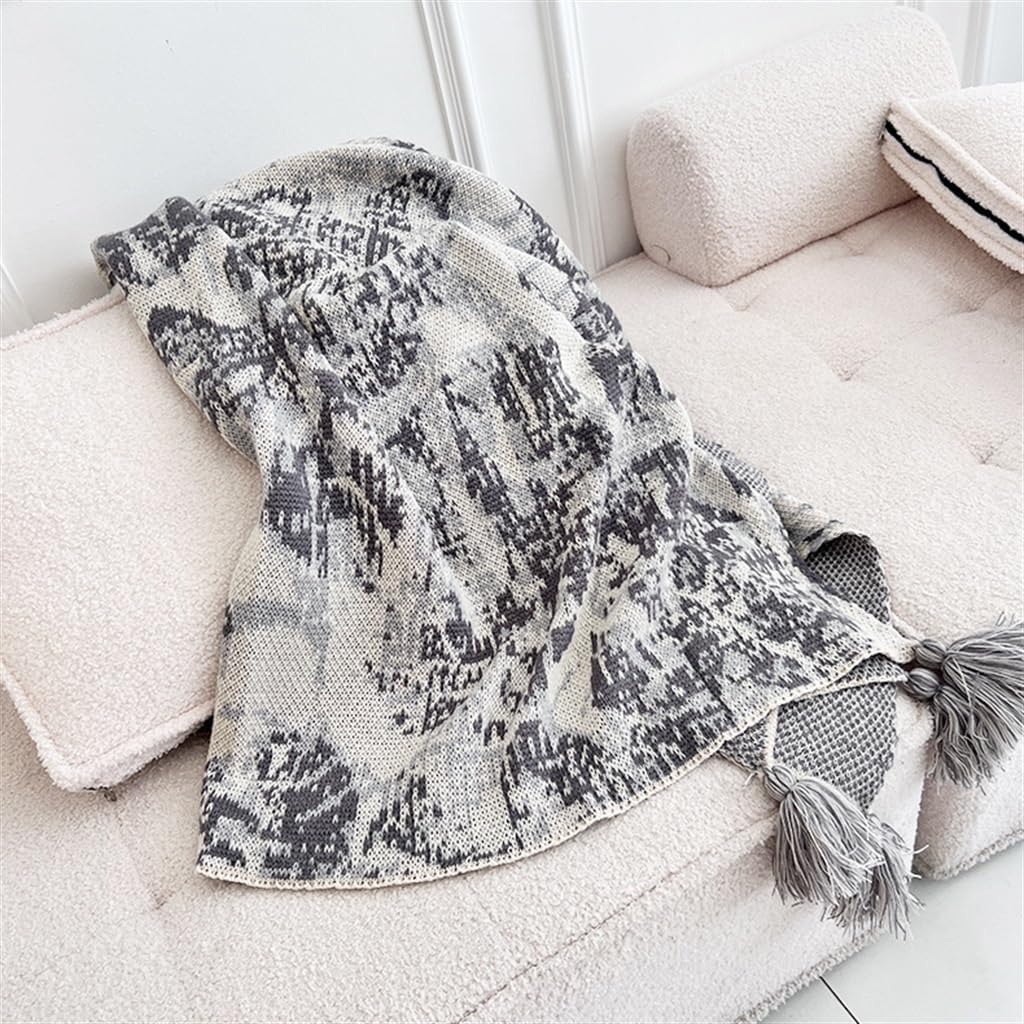TEOYETTSF Knitted Blanket Bohemian Nap Blanket Throw Blanket Bed Sofa Blanket End of Bed(D)
