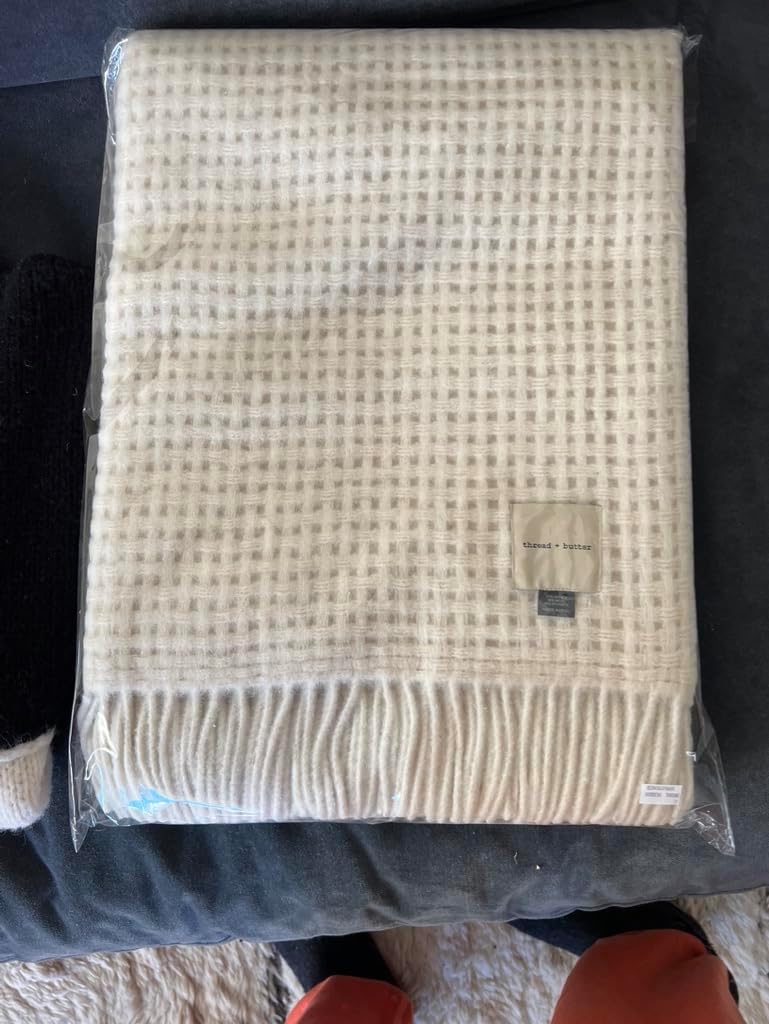 thread + butter Alpaca Wool Throw Blanket Ivory Basketweave i##e##s: Luxury ^^ Sustainably Made ^^ Eco Friendly :i##e##s - Image 3
