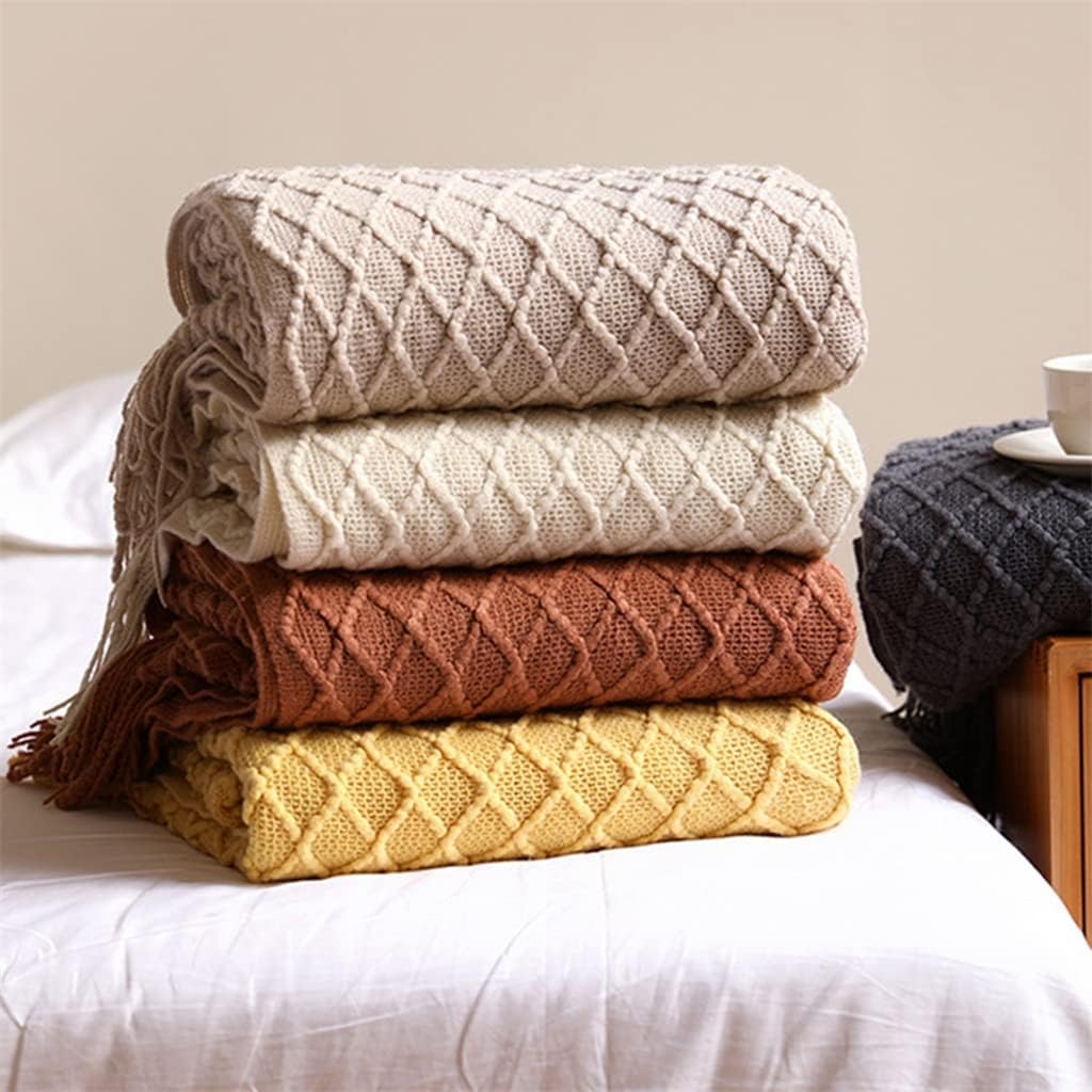 UOHLCX HBJWOV Knitted Plaid Blanket Solid Color Waffle Embossed Blanket Nordic Decorative Blanket for Sofa Bed Throw Chunky Knit Throw Blanket(White-Dinosaur Doodle4,130x220cm) - Image 4