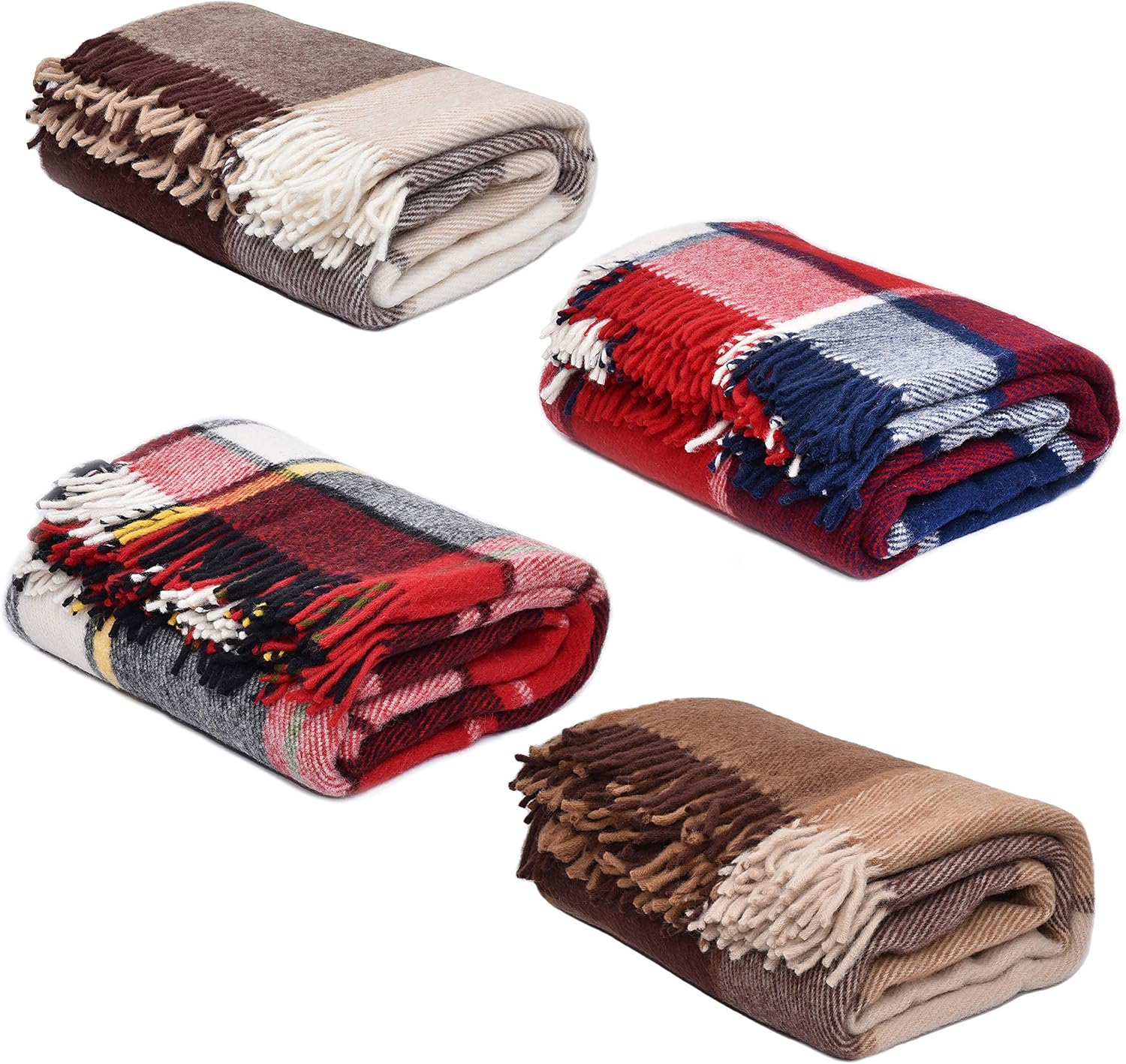 Wool Blanket - Plaid Throw Blanket for Sofa and Bed — Warm and Cozy New Zealand Blanket —Natural Fringe Blanket Made of Soft Wool — Breathable and Lightweight — 4 Designs — Large Size (Black red) - Image 2